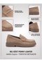 Beige Women's Penny Genuine Suede Loafer - New Trend Suede Non-Slip Sole Hand-Stitched Casual Shoes - 8