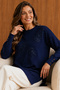 Patterned Mercerized Tunic N3385 Navy Blue - 2