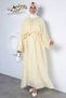 Yellow Elastic Waist Belt Detailed Stone Embellished Hijab Dress
