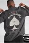 Men's Gray Black Jack Oversize Fit Loose Wide Fit Casual Cut T-Shirt - 2