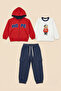 Baby Boy Hooded Zippered Teddy Bear Printed Cargo Pocket 3-Piece Tracksuit Set - 2