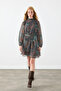 Shawl Patterned High Collar Mini Dress - Tile - 4
