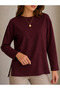 Slit Crew Neck Long Sleeve Basic Modal Blouse Cherry - 5