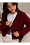 Women's V-Neck Tie Hair Braid Patterned Long Sleeve Crop Knitwear Cardigan - 6