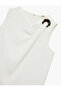 Crepe Fabric Asymmetrical Collar Sleeveless Blouse with Metal Accessories - 8
