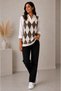 Women's Acrylic Diamond Patterned Furry Collar Ribbed Knitwear Sweater Oversize - 6