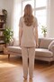 3-Piece Maternity and Postpartum Pajama Set with Daisy Flower Print, Button Detail, and Lace Robe - 7