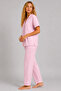 Women's Pink White Striped Short Sleeve Shirt Collar Buttoned Pajama Set - 4