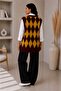 Women's Acrylic Diamond Patterned Furry Collar Ribbed Knitwear Sweater Oversize - 6