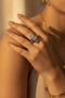 Modern Geometric Rectangular Zircon Stone Shiny Gray Steel Ring - 3