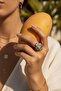 Stylish Steel Ring with Yellow and Gray Tone Rectangular Cut Stone - 2