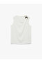 Crepe Fabric Asymmetrical Collar Sleeveless Blouse with Metal Accessories - 6