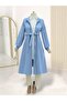 Women's Belted Balloon Sleeve Cashmere Coat Blue - 2