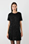Sequin Jersey Half Sleeve Dress - Black - 2