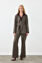 Spanish Style Herringbone Sequin Fabric Trousers - Brown - 4