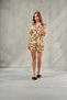 Women's Yellow Satin Short Pajama Set Verbena & Pocketed, Gift, Cheerful Home Chic Homewear Shorts Set - 3