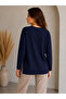 Slit Crew Neck Long Sleeve Basic Modal Blouse Navy Blue - 2