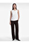 Crepe Fabric Asymmetrical Collar Sleeveless Blouse with Metal Accessories