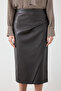 Anvelop Cut Midi Leather Skirt - Brown - 5
