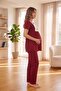 3-Piece Maternity and Postpartum Pajama Set with Daisy Flower Print, Button Detail, and Lace Robe - 6
