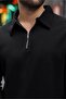 Black Half-Zip Polo Collar Textured Men's Sweatshirt E7197 - 3