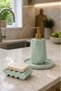 Marble Patterned 3 Piece Bathroom Set Mint Green Liquid Soap Dispenser Soap Dish and Tray Set - 2