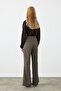 Spanish Style Herringbone Sequin Fabric Trousers - Brown - 6