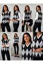 Women's Acrylic Diamond Patterned Furry Collar Ribbed Knitwear Sweater Oversize - 7
