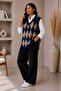 Women's Acrylic Diamond Patterned Furry Collar Ribbed Knitwear Sweater Oversize - 3