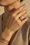 Yellow Tone Pink Enamel Square Cut Stone Stylish Steel Ring - 3