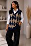 Women's Acrylic Diamond Patterned Furry Collar Ribbed Knitwear Sweater Oversize