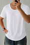 Men's Wide Collar Oval Hem 100% Cotton Flared Fabric Short Sleeve Basic T-Shirt