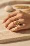 Yellow Tone Single Stone Patterned Adjustable Steel Ring - 4