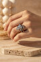 Special Design Gray Color Stone Detailed Embroidered Steel Ring - 4