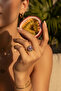 Purple Enamel Leaf Patterned Yellow Tone Steel Ring with Pearl Detail - 2