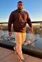 Men's Plus Size Trendy Zippered Dark Brown Sweatshirt - 3