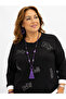 Plus Size Crew Neckline Stone and Text Detailed Long Sleeve Relaxed Cut Women's Trouser Set - 4