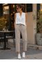 Women's High Waist Elastic Lace-Up Ankle-Length Trousers with Button Detail - 2