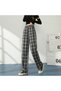Women's Black Plaid Wide-Leg Trousers - 2