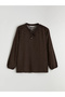 Lcw Grace Brown Tie-Neck Polka Dot Blouse - 4