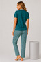Women's Petrol Green Plaid Patterned Shirt Collar Short Sleeve Buttoned Long Pajama Set - 5