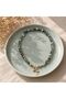 Kly-1067 Khaki Indian Agate Natural Stone Summer Necklace with Sea Charms |   Eos Collective - 4