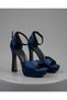 Midnight Blue Single Strap Satin Platform High Heeled Evening Dress Shoes - 5