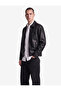 Long Sleeve Zipper Pocket Shirt Collar Classic Faux Leather Jacket - 3