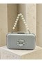 Silver Gray Lame Striped Satin Silver Detailed Crystal Stone Chain Strap Women's Evening Dress Bag Wedding Engagement Graduation - 3