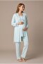 Women's Turquoise Lace Long Sleeve Maternity Pajama Set with Easy Nursing Dressing Gown - 6