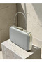 Silver Gray Lame Striped Satin Silver Detailed Crystal Stone Chain Strap Women's Evening Dress Bag Wedding Engagement Graduation - 2