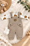 Baby Boy 3-Piece Romper Set With Overalls and Socks, Teddy Bear Patterned Bodysuit, Bear Embroidered, Cotton, Unisex - 2