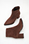 Women's Pointed Toe Heeled Boots Brown Suede - 5