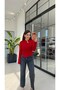 Chinese Closure Detailed Soft Textured Blouse Red